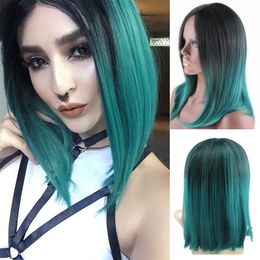 Cosplay Wig Straight Color Long Black Gradient Green Factory Supply Wholesale