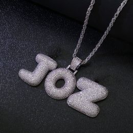 A-Z Custom Name Bubble Letters Necklaces & Pendant Charm For Men Women Bling White Zircon