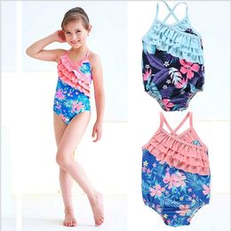 Baby Swimwear Girls One-Piece Bikini Kids Flower Floral Swimwear Child Printed Swimsuits Summer Bathing Suit Maillot De Bain Clothes E327