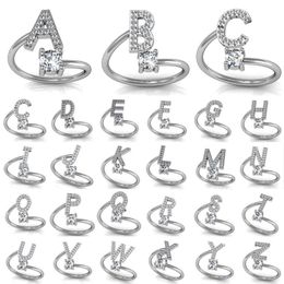 Fashion 26 Letters Silver Ring For Women Rhinestone Open Finger Custom name Rings Female Engagement Ring Jewellery Anel Party Gift