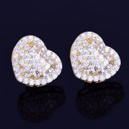 New 14mm Bubble Heart Stud Earring for Men Women's Ice Out CZ Stone Rock Street Gold Star Hip Hop Jewelry Three Colors