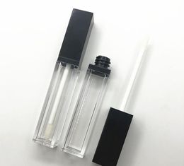 8ml Empty Lip Gloss Tubes Clear Lipgloss Packaging Container Refillable Bottles Square Matte Black Lipstick Liquid Oil Tube SN2978