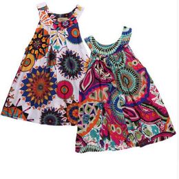 Elbise Çocuk Bebek Kız Yaz çiçek baskı Elbise Prenses Parti Pageant kolsuz Elbiseler kız GB605