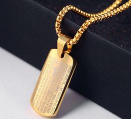 Dog Tag Praying Hands Pendants Necklaces with Bible Verse Gold/Rose Gold Plated Stainless Steel Lucky Gift Jewellery Men/Women WL935