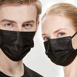 50pcs Disposable PM2.5 Nonwoven 3 ply Black Face Mouth Masks Respirator Unisex Protection Fabric Dust Mask hope12