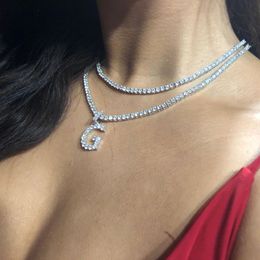A-Z Zircon Tennis Letters Necklace Pendant For Men Women Gold Silver Colour HipHop Jewellery with 4mm Tennis Chain