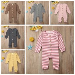 Kids Designer Clothes Boy Striped Rompers Long Sleeve Casual Jumpsuits Infant Knit Thermal Boutique Climb Clothes Overall Pants CYP6990