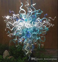 Light Blue Blown Chandelier Lamp Luxury and Long Murano Art Glass Pendant Lamps for Wedding Lobby Decoration