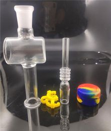 8 Inch Glass bong with 14mm 18mm Quartz nail Tips Keck Clip Silicone Container Reclaimer mini glass bong 10pcs