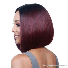 Peluca Bobo Moda Estilo Europeo Y Americano Fibra Química Teñido Gradiente Negro Vino Rojo Pelo Corto Conjunto