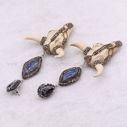 Fashion-natural stone earrings with bull bead wholesale jewelry drop earrings jewelry earrings 3508