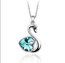 Fashion-Pendant Necklace Fashion Flash Drilling Pendant Necklace Love Swan Diamond Blue Fashion Jewellery Ornament for Lady Christmas Gift