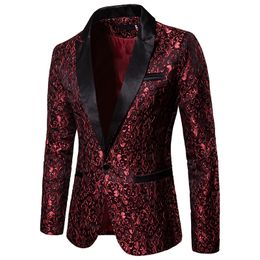 In Stock Jacquard Weave Mens Prom Suits Peaked Lapel One Button Lace Wedding Suits For Men Stage Costume Blazers Only The Jacket243T