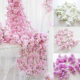 2M Artificial Flowers Sakura Cherry Rattan Wedding Arch Decor Vine Home Party Silk Ivy Wall Hanging Garland Wreath Flower String