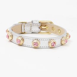 Luxuries Dog Accessories Pet Dog Collar Necklace Bling Czech Rhinestone Custom Genuiner Leather Crystal Collar