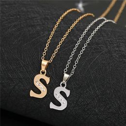 English Alphabet -S gold silver friend Name Letters pendant necklace Sign Word Chain Tiny Initial Letter Lucky woman mother men's family gifts jewelry