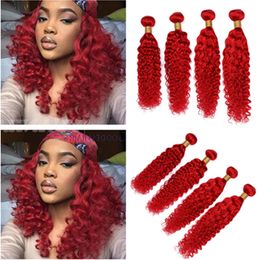 Malaysian Human Hair Bright Red Deep Wave Weave Wefts Pure Red Deep Curly Wave 4Bundles Malaysian Virgin Hair Extensions 10-30" Mixed Length