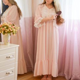 Loose Nightgown Women Long Nightdress Sleepwear Ladies Princess Sleepwear Ankle Length Nightwear Dress V191213
