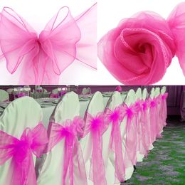 100Pcs 18cm x 275cm Sheer Organza Chair Sash Bow For Cover Sash Bow Banquet Organza Fabric Skirt Wedding Party Event Xmas Home Decoratio