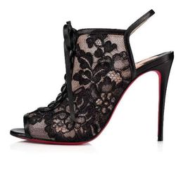 Hot Sale-ce High Heel Sandals Genuine Leather lace-up Women stiletto heel boots party T-stage catwalk shoes