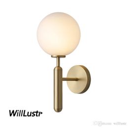 Nordic Globe Aquatex Milk White Glass Wall Light Sconce Copper Color Metal Lamp Aisle Foyer Porch Hotel Cafe Bedside Staircase Lighting