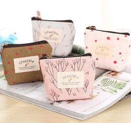 20pcs Women Brief Canvas Floral Printing Short Coin Purses 4colors