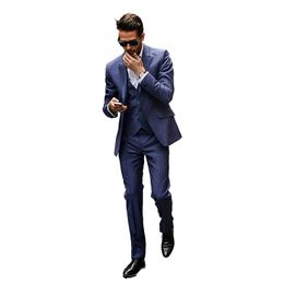 High Quality Colour Blue Business Casual Three Pieces (Jacket+Pant+Vest) Suits With Notched Lapel Two Buttons Formal Banquet Wear