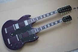 Factory Custom Double Neck Purple Electric Guitar with 6+12 Strings,Mahogany Body and Neck,Rosewood fretboard,Can be Customised