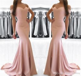 2019 New Mermaid Pink Off The Shoulder Evening Dress Cheap Simple Sheath Long Arabic Formal Party Gown Custom Made Plus Size