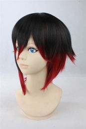 Short Black Red Hair Cosplay Costume Wig for RWBY Ruby Rose Red Trailer