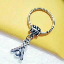NEW Fashion Softball Baseball Bat Silver Keychain Key Chain Baseball Bat Charms Keys Key Ring Handbag Car Ornament Accessories 710