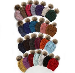 Adults Thick Warm Winter Hat For Women Soft Stretch Cable Knitted Pom Poms Beanies Hats Women's Skullies Beanies Ski Cap wcw788