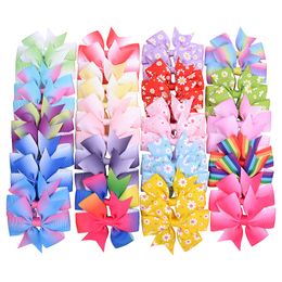 3.2 Inches Gradient Colour Hair Bows Floral Hair Clip Kids Girls Grosgrain Ribbon Hairgrips Handmade Headwear Hair Accessories