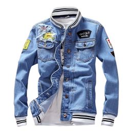 Men's Jackets Mens Denim Jacket Casual Bomber Hole Letter Print Embroidery Retro Coat Streetwear Spring Autumn 5XL