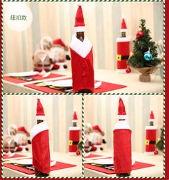Wholesale- HOT Red Wine Bottle Santa Claus Clothes Cap Suit Cover Christmas Table Home Decor 91PD