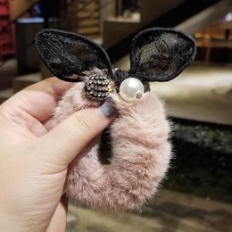 Fashion fur women hair scrunchies pearl lace girls scrunchies crystal girls hairbands boutique hair accessories for women hair ties