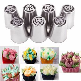 7pcs set Russian Nozzle Stainless Steel Rose Flower Shape Russian Nozzle Fondant Icing Piping Tip Pastry Tube Cake Decorate Tool VT0442