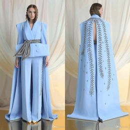 AZZI&OSTA Prom Dresses Sky Blue Embroidery Jumpsuits Formal Evening Gowns Long Sweep Train Special Cut Pageant Party Dress Custom