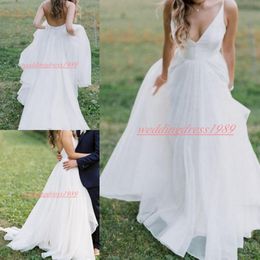 Simple Spring Beach Boho Wedding Dresses Chiffon Spaghetti Straps Garden Country African Custom Vestido de novia Formal Bridal Gown Bride