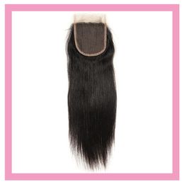 Brazilian Virgin Hair Straight 4X4 Lace Closure Middle Three Free Part Human Hair Products Natural Color