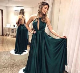 Custom Made Sexy Dark Green Backless Prom Dresses Criss Cross Formal Dresses Evening Wear Floor Length Party Prom Gowns