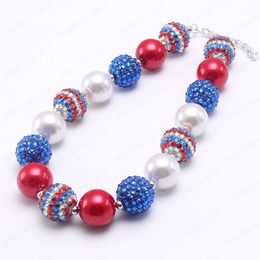 Blue&White&Red Kid Bubblegum Bead Necklace 4th July Style Chunky Necklace Best Gift Fashion Jewelry For Children Girls