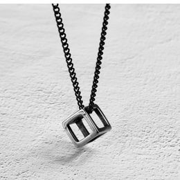 Wholesale-Fashion luxury designer vintage hollow geometric 3d square box titanium pendant necklace for men women