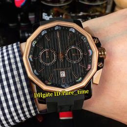 New 48mm Admiral's Cup AC-One A116/02597 Black Dial Quartz Chronograh Mens Watch Rose Gold Case Black Bezel Rubber Strap Watches Pure_Time