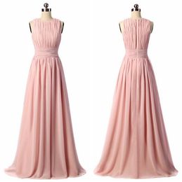 Gorgeous Long Bridesmaid Dresses Jewel Floor Length Sleeveless Chiffon Garden Wedding Guest Maid Of Honour Gowns With Ruffles