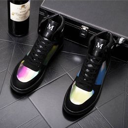 2020 New Men's street showy dazzling colorDress Shoes high top shoes Flats Male Designer prom Dress Loafers Shoes zapatos hombre