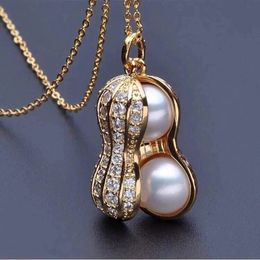 Necklace Jewelry Real Natural Freshwater Pearls Peanut Pendant Necklace for Women Fine Jewelry Gold and Silver