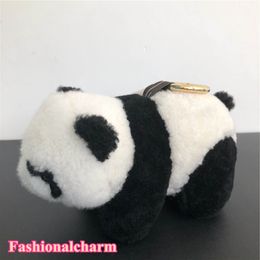Real Genuine Sheep Fur Panda Bear Bag Charm Keychain Pendant Keyring Kids Toy Gift