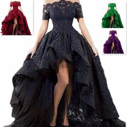 Vestido de novia Frente corto Largo Atrás Sin tirantes Hi-Lo Piso Longitud Black Lace Vestido de novia Encaje arriba Tamaño personalizado Vestido de novia Frente corto Largo Atrás Sin tirantes Hi-Lo Piso Longitud Black Lace Vestido de novia Encaje arriba Tamaño personalizado