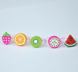 Open ring new Fashion hot sale lovely colour Fruits ring Cartoon soft rubber Boys / Girls ring mix style Children's Day gifts